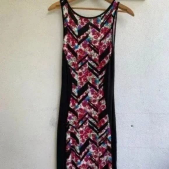 Eclipse black sides and printed insert maxi dress M - Picture 6 of 11